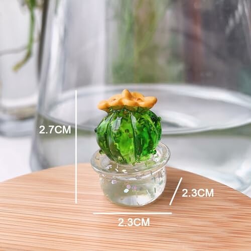 Miniature glass cactus ornament with measurements