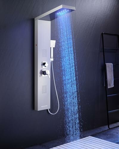 Stylish MENATT Shower Tower Panel with LED lighting and waterfall feature