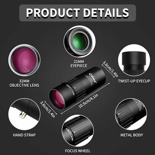 Detailed view of monocular features including lens, eyecup, and body.
