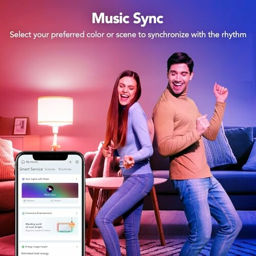 Couple dancing with smart lights and music sync feature.