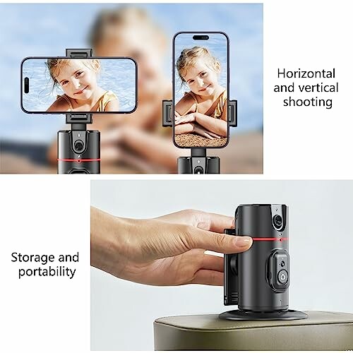 Phone mounted for horizontal and vertical shooting, demonstrating portability.