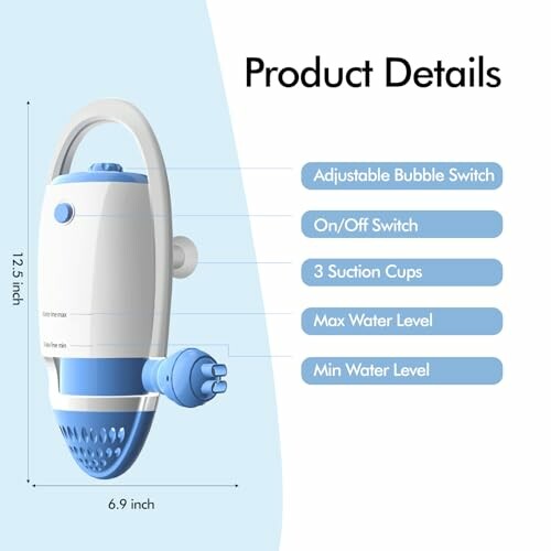 Pool cleaner with adjustable bubble switch and suction cups