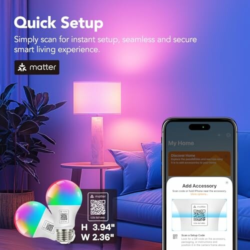 Smart light setup with phone and bulbs, showcasing quick setup feature.
