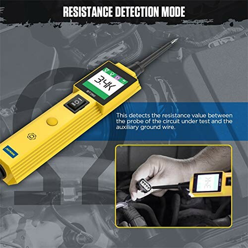 Yellow resistance detection tool measuring circuit resistance.