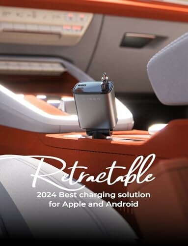 Retractable car charger in vehicle console for Apple and Android.