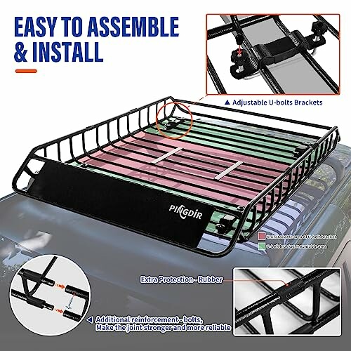 Roof rack with adjustable U-bolts for easy assembly and installation.