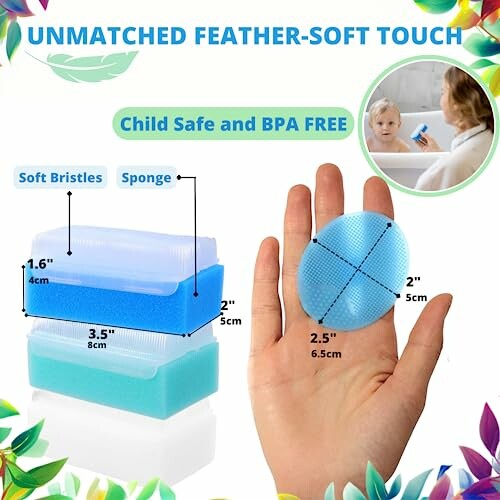 Silicone baby sponge with soft bristles, child safe and BPA free.