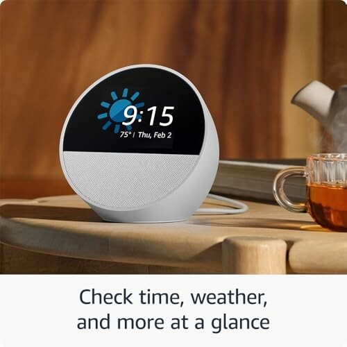 Smart clock displaying time, weather, and date