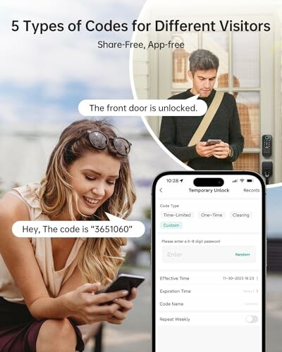 People using smartphones for smart lock access.