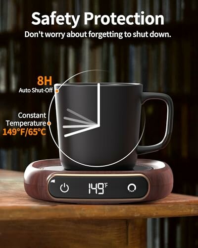 Smart mug warmer with safety protection and auto shut-off feature.