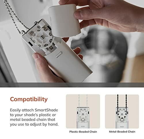 SmartShade attachment showing plastic and metal beaded chain options.