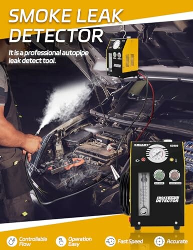 Smoke leak detector tool in use for car maintenance.