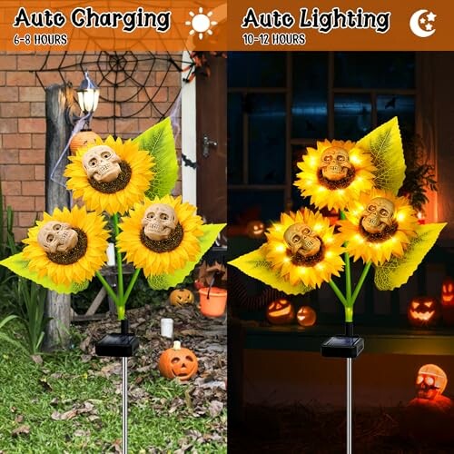 Solar-powered sunflower lights for garden decoration.