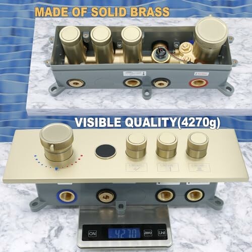 Solid brass shower valve with visible quality display on scale.