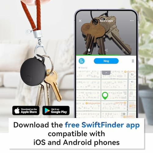 SwiftFinder app showing key tracking feature on smartphone.