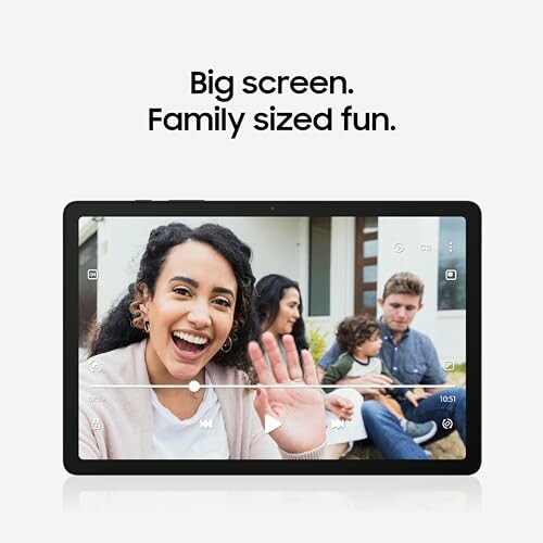 Tablet displaying a family video call with text 'Big screen. Family sized fun.'