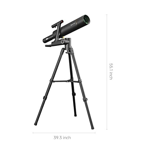 Black telescope on a tripod with dimensions