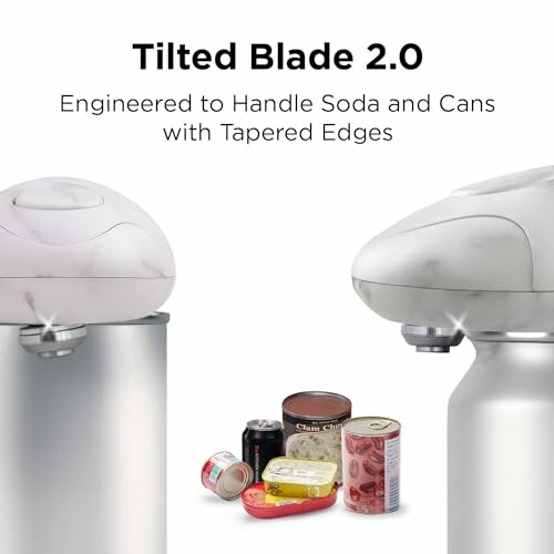 Tilted Blade can openers with various cans