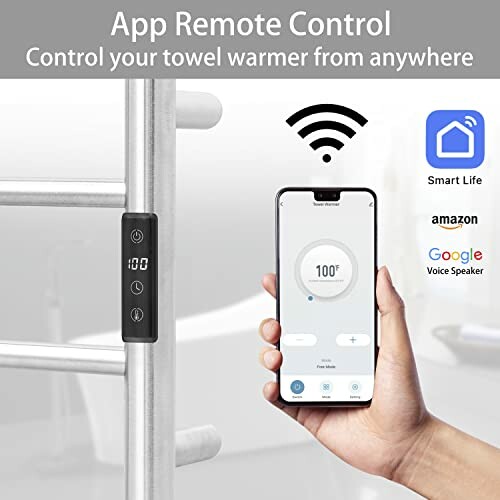 Smart towel warmer controlled by smartphone app