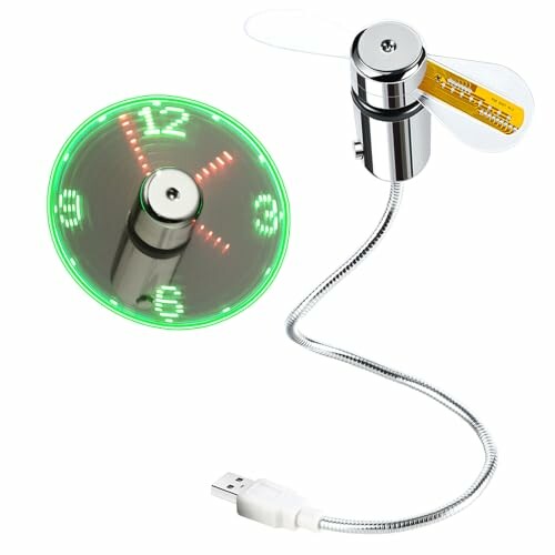 USB LED fan displaying the time with green numbers.