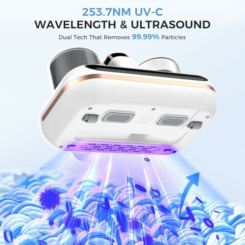 UV-C and ultrasound cleaning device over particles.