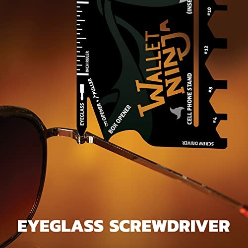Wallet Ninja multitool demonstrating eyeglass screwdriver feature.