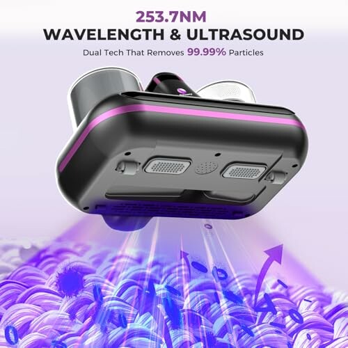 Device using 253.7nm wavelength and ultrasound to remove particles