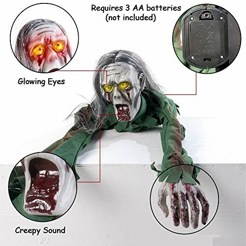 Crawling zombie decoration with glowing eyes and sound feature.